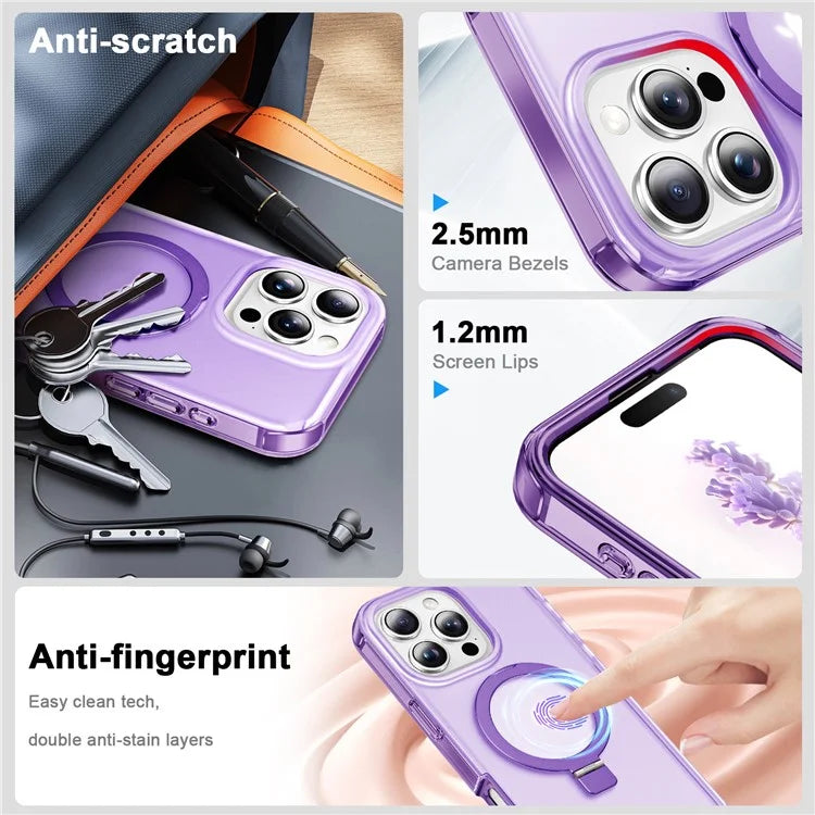 For iPhone 16 Pro Max Case Frosted TPU+PC Phone Cover with Magnetic Kickstand PET Screen Protector Compatible with MagSafe