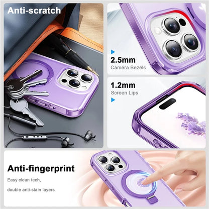 For iPhone 16 Pro Max Case Frosted TPU+PC Phone Cover with Magnetic Kickstand PET Screen Protector Compatible with MagSafe
