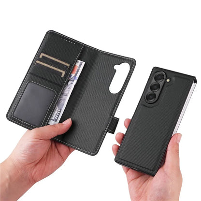 For Samsung Galaxy Z Fold6 5G Case Carbon Fiber Detachable PU Leather Wallet Phone Case