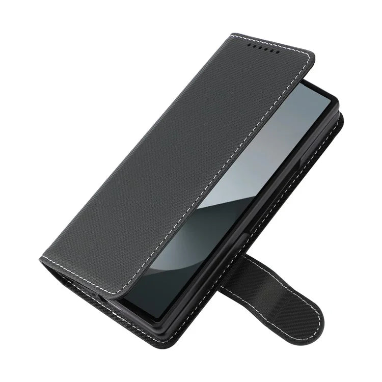 For Samsung Galaxy Z Fold6 5G Case Carbon Fiber Detachable PU Leather Wallet Phone Case