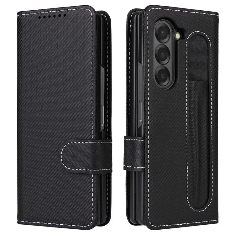 For Samsung Galaxy Z Fold6 5G Case Carbon Fiber Detachable PU Leather Wallet Phone Case