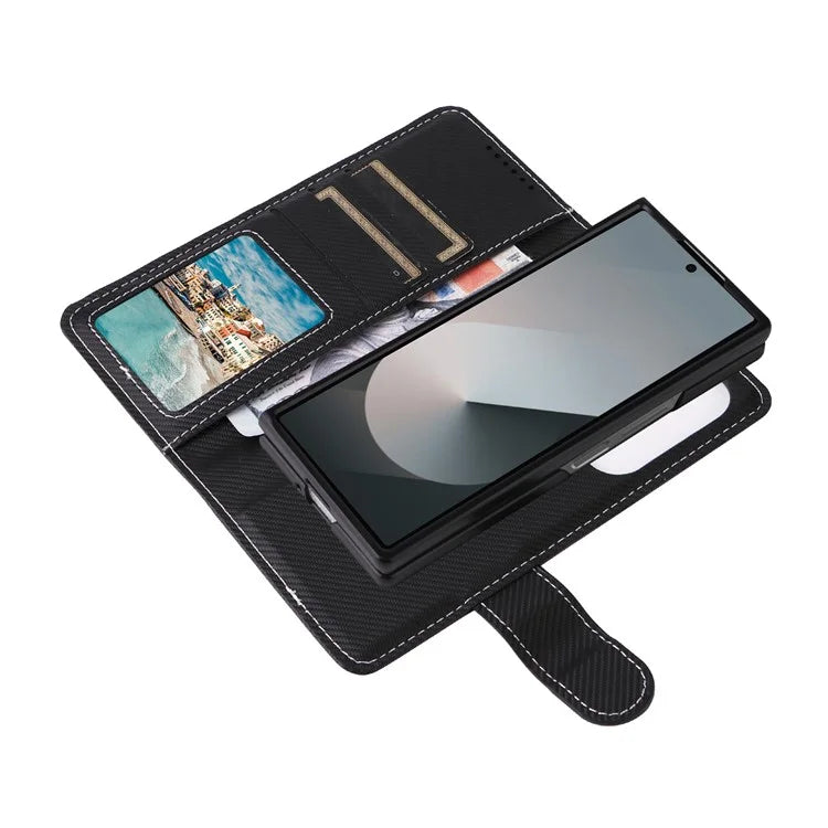 For Samsung Galaxy Z Fold6 5G Case Carbon Fiber Detachable PU Leather Wallet Phone Case