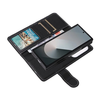 For Samsung Galaxy Z Fold6 5G Case Carbon Fiber Detachable PU Leather Wallet Phone Case