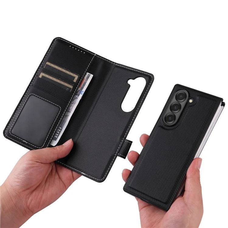 For Samsung Galaxy Z Fold6 5G Case Carbon Fiber Detachable PU Leather Wallet Phone Case