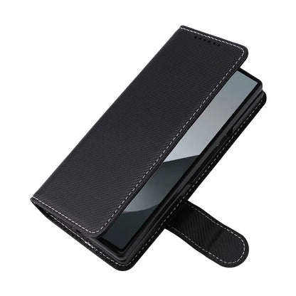 For Samsung Galaxy Z Fold6 5G Case Carbon Fiber Detachable PU Leather Wallet Phone Case