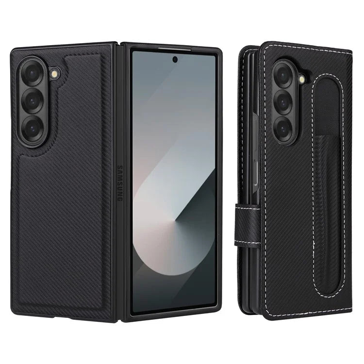 For Samsung Galaxy Z Fold6 5G Case Carbon Fiber Detachable PU Leather Wallet Phone Case