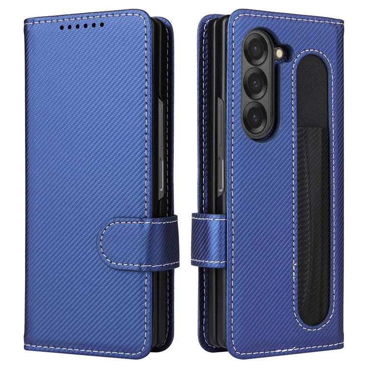 For Samsung Galaxy Z Fold6 5G Case Carbon Fiber Detachable PU Leather Wallet Phone Case