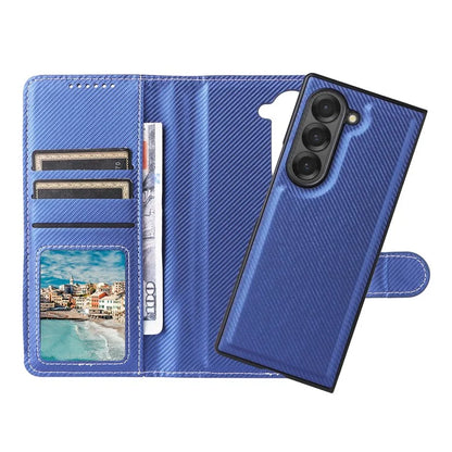 For Samsung Galaxy Z Fold6 5G Case Carbon Fiber Detachable PU Leather Wallet Phone Case