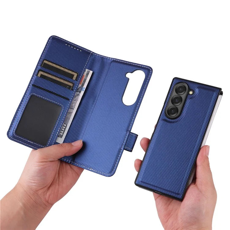 For Samsung Galaxy Z Fold6 5G Case Carbon Fiber Detachable PU Leather Wallet Phone Case