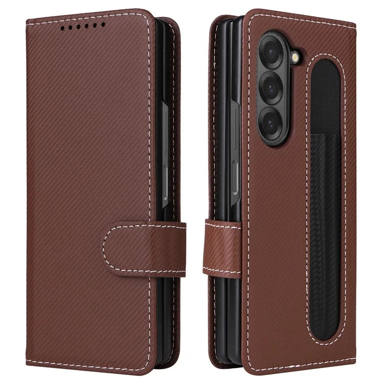 For Samsung Galaxy Z Fold6 5G Case Carbon Fiber Detachable PU Leather Wallet Phone Case