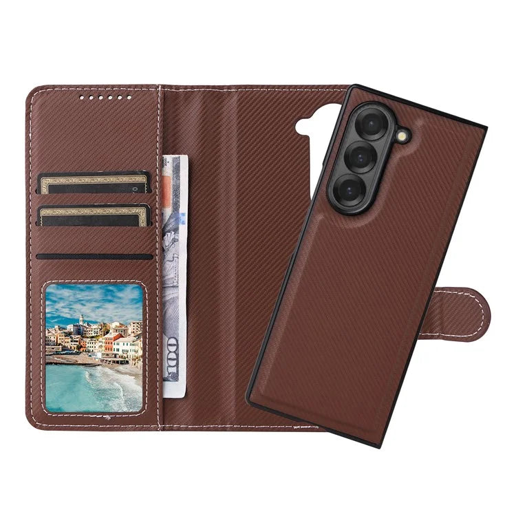 For Samsung Galaxy Z Fold6 5G Case Carbon Fiber Detachable PU Leather Wallet Phone Case