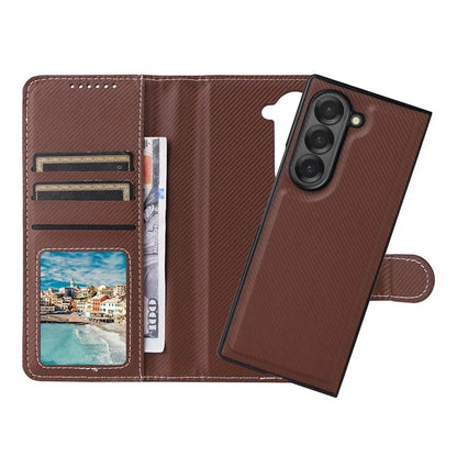 For Samsung Galaxy Z Fold6 5G Case Carbon Fiber Detachable PU Leather Wallet Phone Case