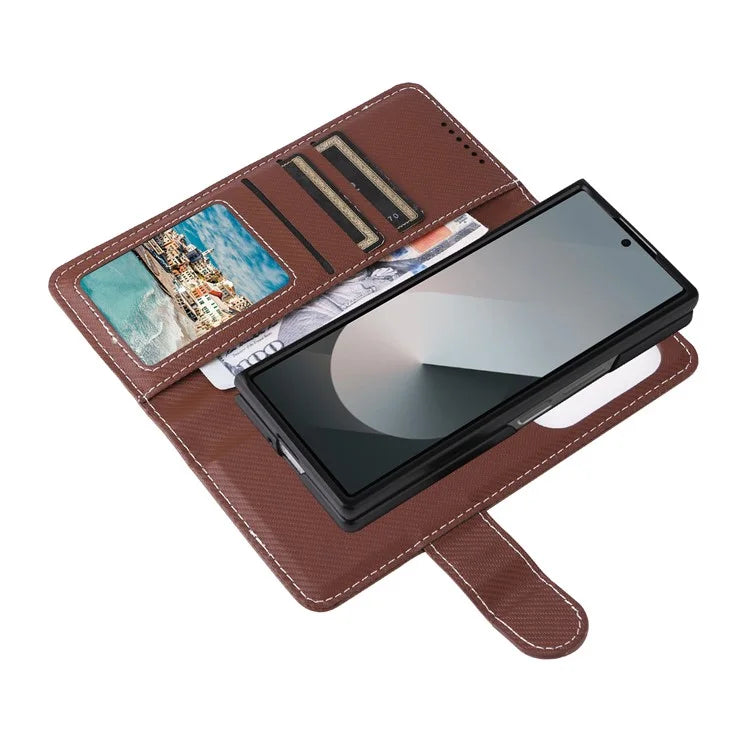 For Samsung Galaxy Z Fold6 5G Case Carbon Fiber Detachable PU Leather Wallet Phone Case