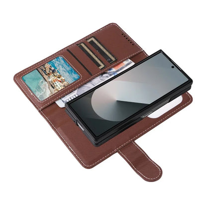 For Samsung Galaxy Z Fold6 5G Case Carbon Fiber Detachable PU Leather Wallet Phone Case