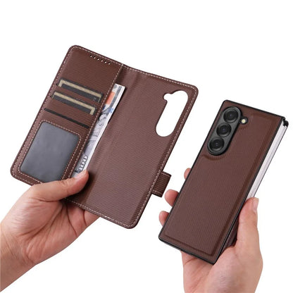 For Samsung Galaxy Z Fold6 5G Case Carbon Fiber Detachable PU Leather Wallet Phone Case