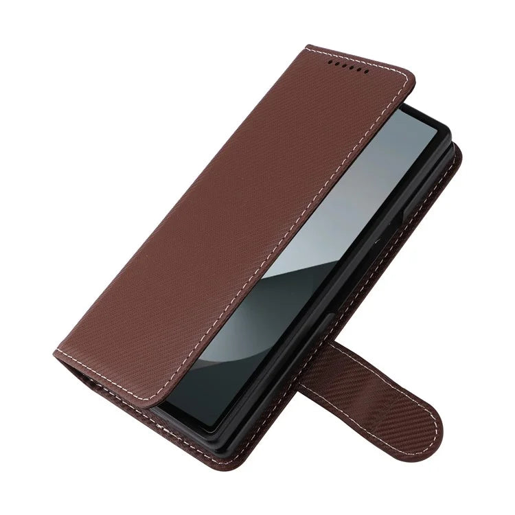 For Samsung Galaxy Z Fold6 5G Case Carbon Fiber Detachable PU Leather Wallet Phone Case