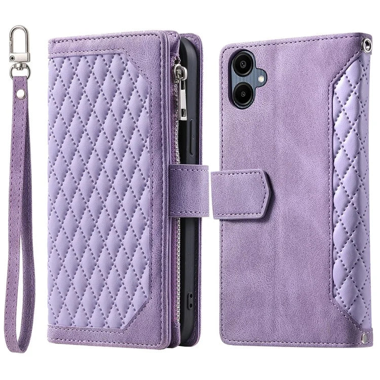 Style 005 For Samsung Galaxy A06 Wallet Case Rhombus Stitching Line PU Leather Phone Cover