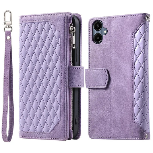 Style 005 For Samsung Galaxy A06 Wallet Case Rhombus Stitching Line PU Leather Phone Cover