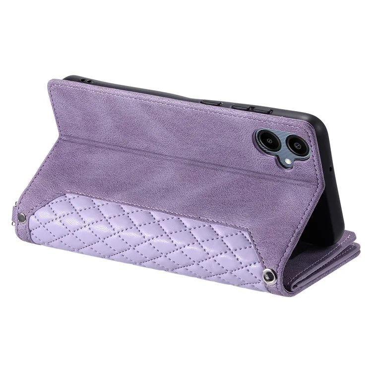 Style 005 For Samsung Galaxy A06 Wallet Case Rhombus Stitching Line PU Leather Phone Cover