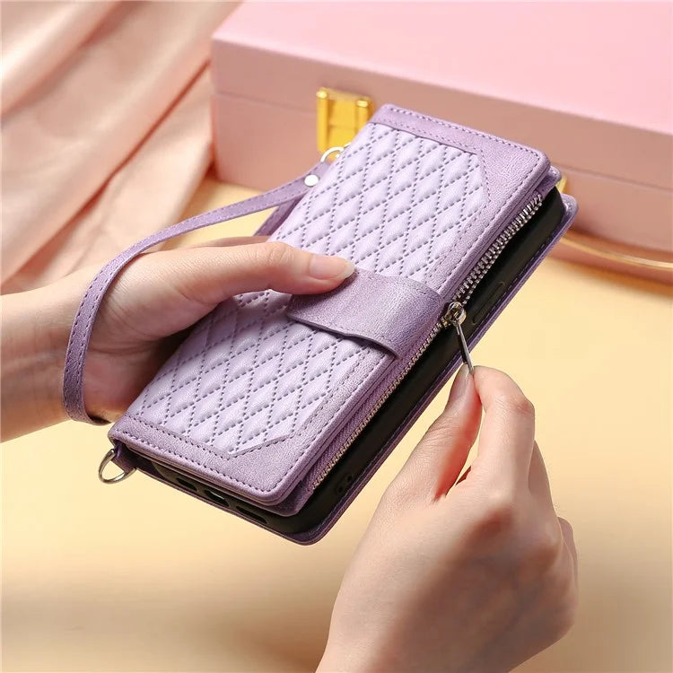 Style 005 For Samsung Galaxy A06 Wallet Case Rhombus Stitching Line PU Leather Phone Cover