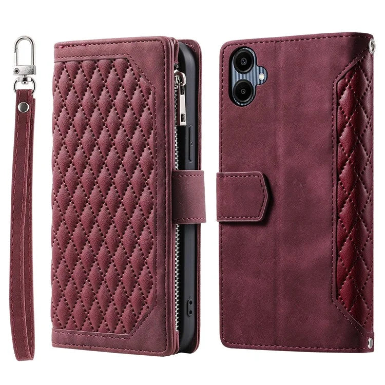 Style 005 For Samsung Galaxy A06 Wallet Case Rhombus Stitching Line PU Leather Phone Cover