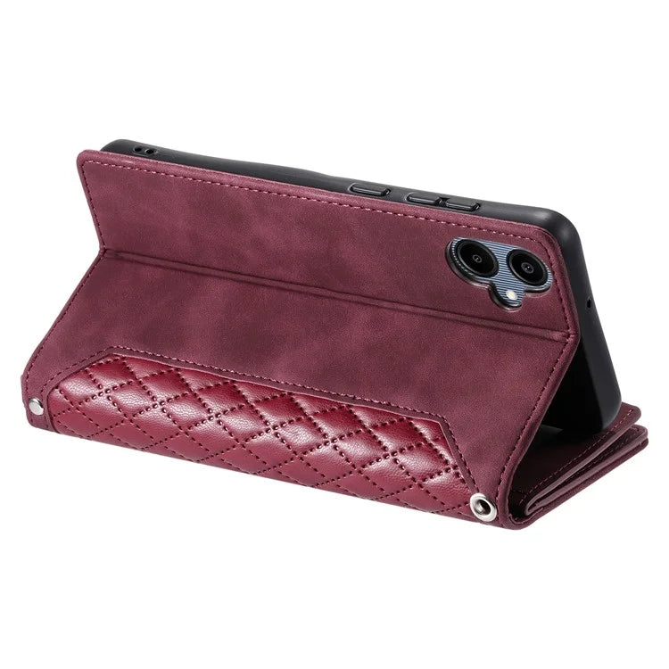 Style 005 For Samsung Galaxy A06 Wallet Case Rhombus Stitching Line PU Leather Phone Cover