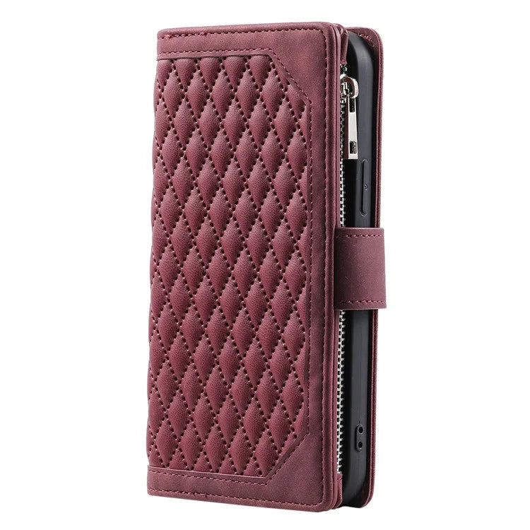 Style 005 For Samsung Galaxy A06 Wallet Case Rhombus Stitching Line PU Leather Phone Cover