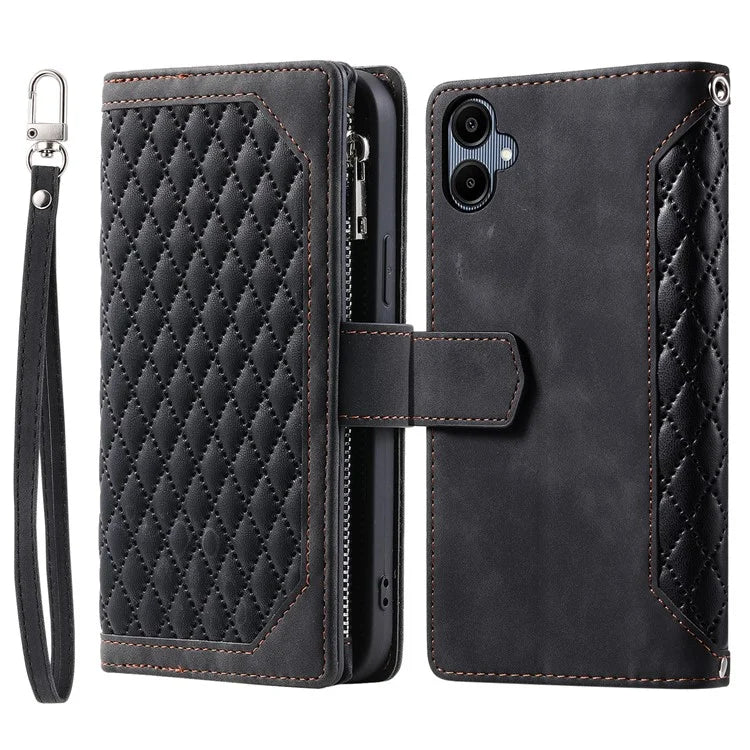 Style 005 For Samsung Galaxy A06 Wallet Case Rhombus Stitching Line PU Leather Phone Cover