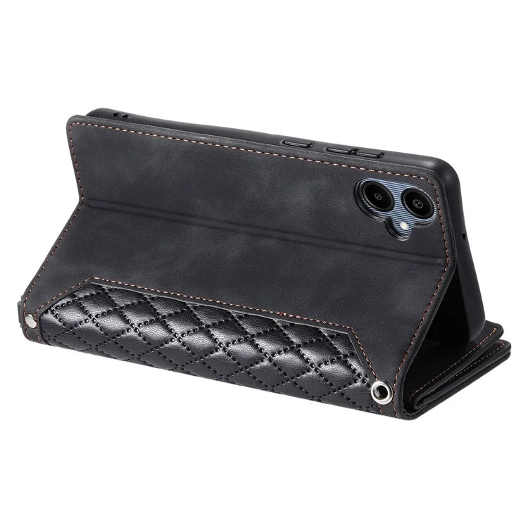Style 005 For Samsung Galaxy A06 Wallet Case Rhombus Stitching Line PU Leather Phone Cover