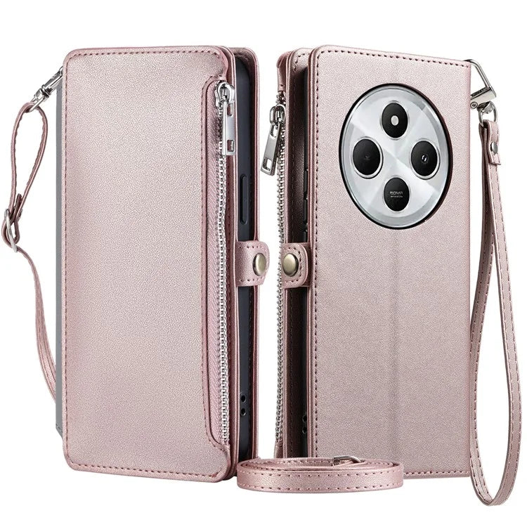 015 Style For Xiaomi Redmi 14C 4G Case TPU+PU Leather Wallet Phone Cover with Straps