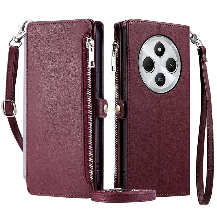 015 Style For Xiaomi Redmi 14C 4G Case TPU+PU Leather Wallet Phone Cover with Straps
