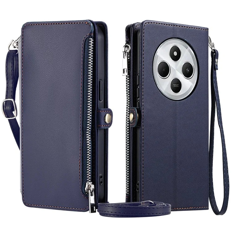 015 Style For Xiaomi Redmi 14C 4G Case TPU+PU Leather Wallet Phone Cover with Straps