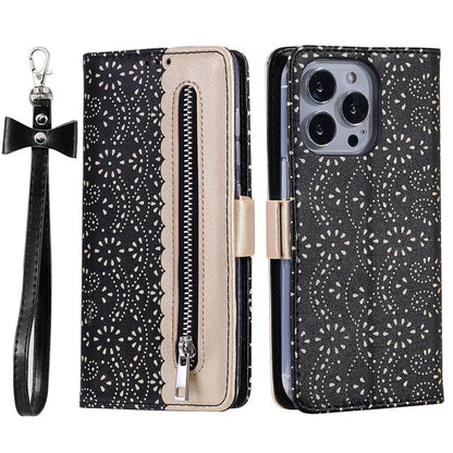 For iPhone 16 Pro Max Wallet Case PU Leather Zipper Pocket Phone Cover