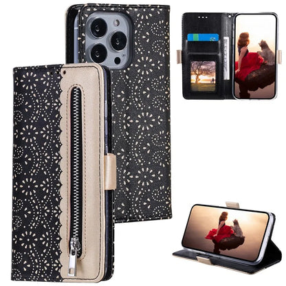 For iPhone 16 Pro Max Wallet Case PU Leather Zipper Pocket Phone Cover