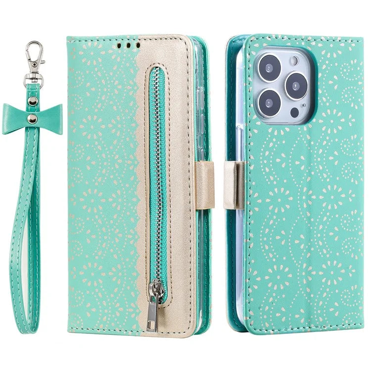 For iPhone 16 Pro Max Wallet Case PU Leather Zipper Pocket Phone Cover