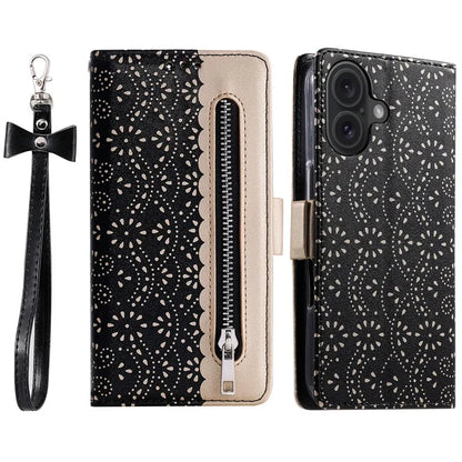 For iPhone 16 Plus Wallet Case PU Leather Zipper Pocket Phone Cover