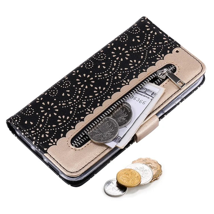 For iPhone 16 Plus Wallet Case PU Leather Zipper Pocket Phone Cover