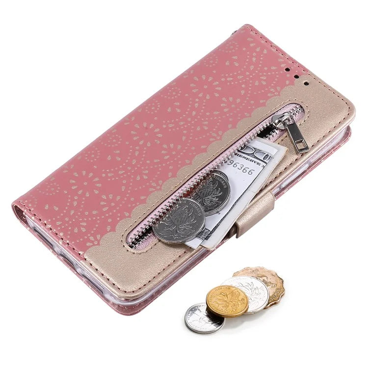 For iPhone 16 Plus Wallet Case PU Leather Zipper Pocket Phone Cover