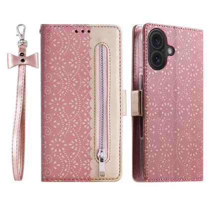 For iPhone 16 Wallet Case PU Leather Zipper Pocket Phone Cover