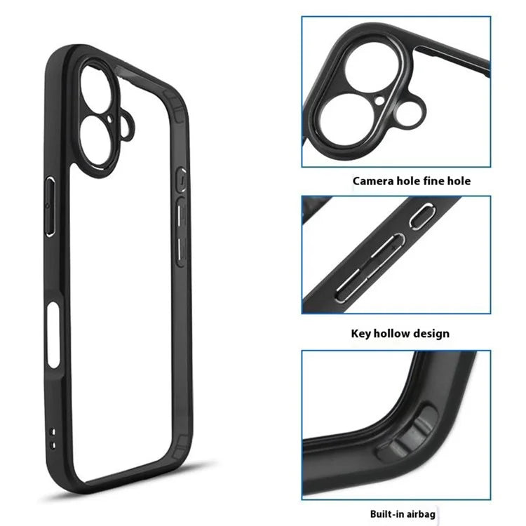 For iPhone 16 Plus Case Shockproof PC+TPU Clear Back Phone Cover