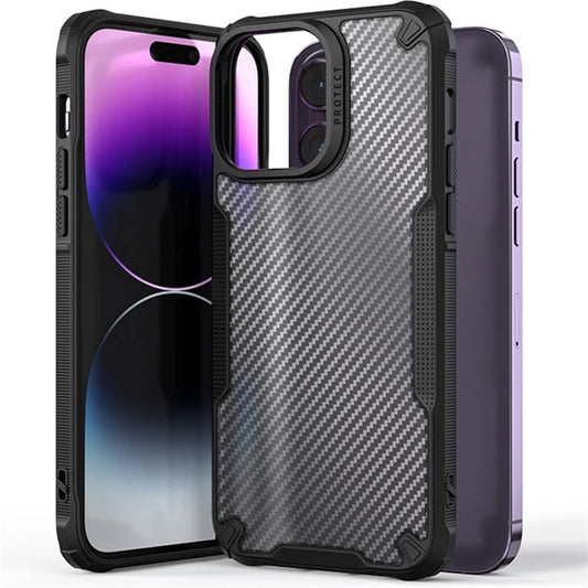 For iPhone 16 Pro Case PC+TPU Phone Cover Anti-Scratch Phone Case Carbon Fiber Texture Shell