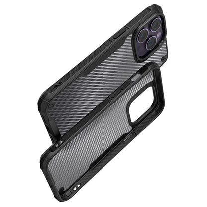 For iPhone 16 Pro Case PC+TPU Phone Cover Anti-Scratch Phone Case Carbon Fiber Texture Shell