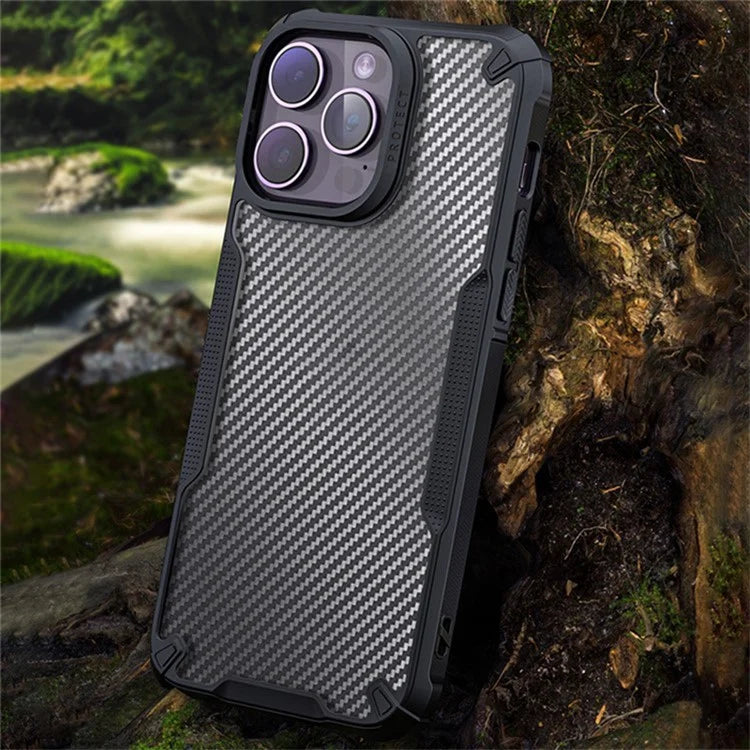 For iPhone 16 Pro Case PC+TPU Phone Cover Anti-Scratch Phone Case Carbon Fiber Texture Shell