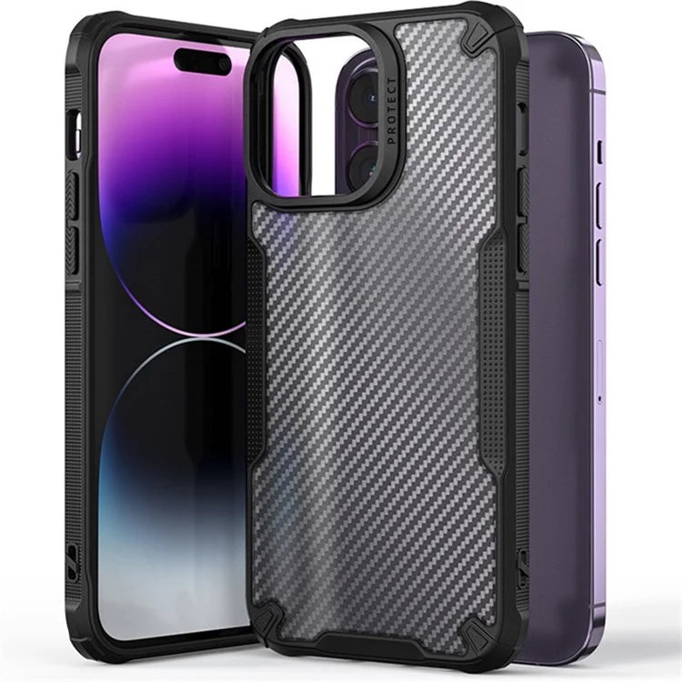 For iPhone 16 Pro Max Case PC+TPU Phone Cover Anti-Scratch Phone Case Carbon Fiber Texture Shell