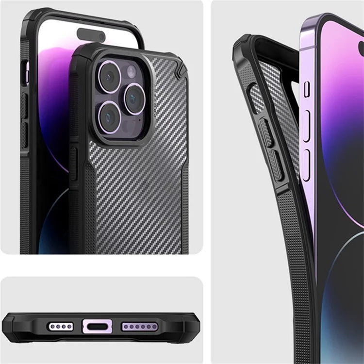 For iPhone 16 Pro Max Case PC+TPU Phone Cover Anti-Scratch Phone Case Carbon Fiber Texture Shell