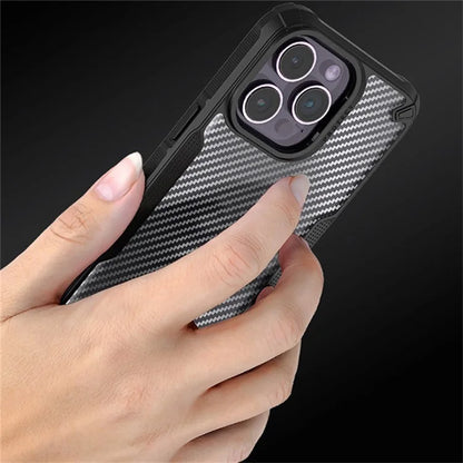 For iPhone 16 Pro Max Case PC+TPU Phone Cover Anti-Scratch Phone Case Carbon Fiber Texture Shell