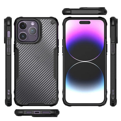 For iPhone 16 Pro Max Case PC+TPU Phone Cover Anti-Scratch Phone Case Carbon Fiber Texture Shell