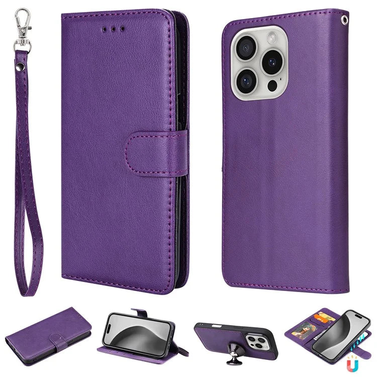 KT Leather Series-3 For iPhone 16 Pro Max Case PU Leather 2 in 1 Wallet Phone Cover Magnetic Detachable
