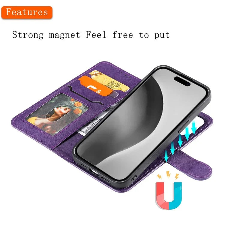 KT Leather Series-3 For iPhone 16 Pro Max Case PU Leather 2 in 1 Wallet Phone Cover Magnetic Detachable