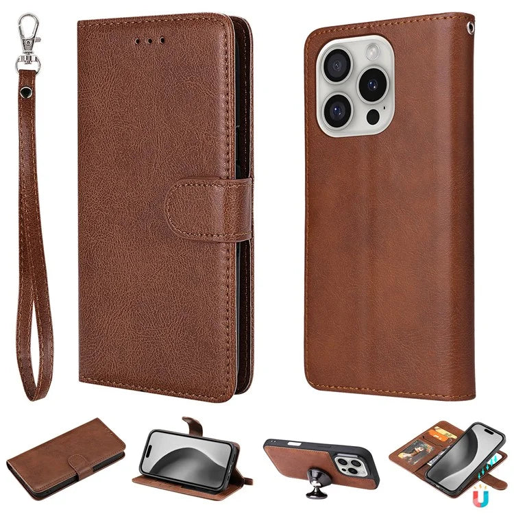KT Leather Series-3 For iPhone 16 Pro Max Case PU Leather 2 in 1 Wallet Phone Cover Magnetic Detachable